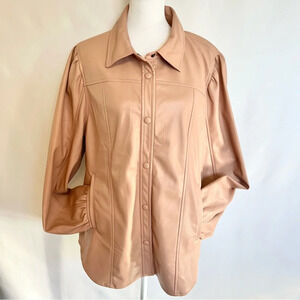 Blank NYC Faux Leather Pink Puff Sleeve Button Jacket Shacket Women’s Size XL